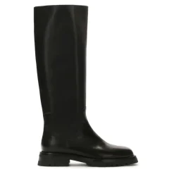 Schwarze Lederstiefel mit Slip-On-Obermaterial