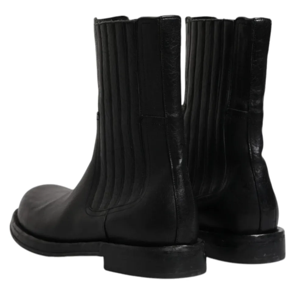 Schwarze Lederstiefel Schuhe