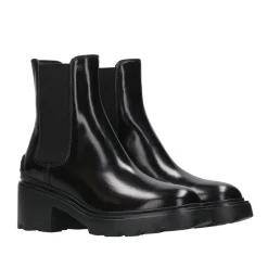 Schwarze Lederstiefeletten mit Elastischen Einsätzen