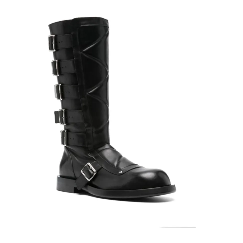 Schwarze Lederstiefeletten mit seitlichem Reißverschluss