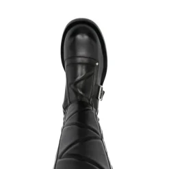 Schwarze Lederstiefeletten mit seitlichem Reißverschluss