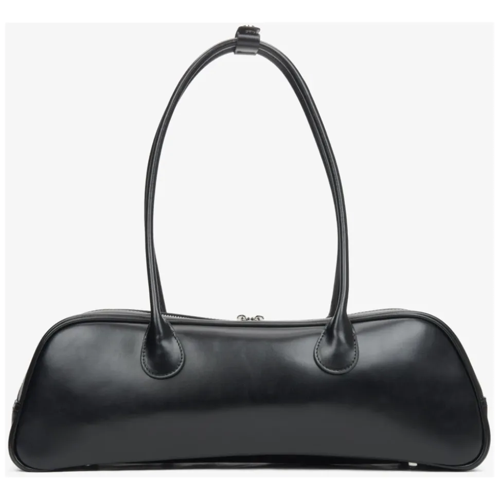 Schwarze Ledertasche mit langen Henkeln