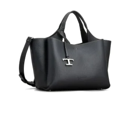 Schwarze Leder-Tote-Tasche mit Logo-Plakette