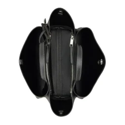 Schwarze Leder-Tote-Tasche mit Logo-Plakette
