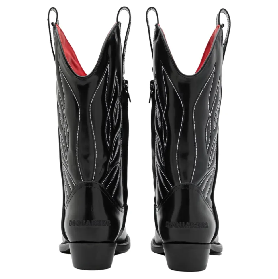 Schwarze Leder-Westernstiefel mit Stickerei
