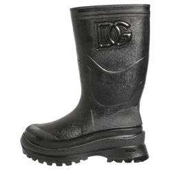 Schwarze Metallic Pull-On Regenstiefel