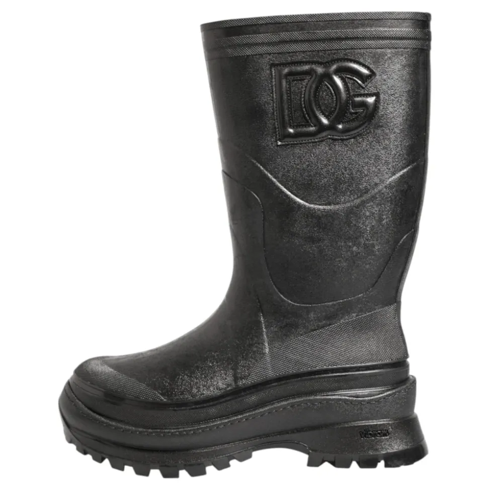 Schwarze Metallic Pull-On Regenstiefel