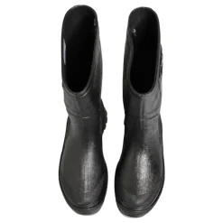 Schwarze Metallic Pull-On Regenstiefel