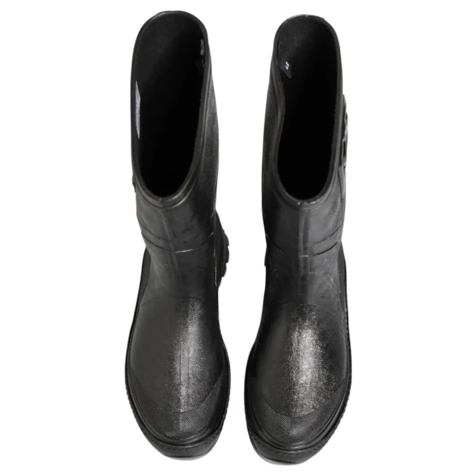 Schwarze Metallic Pull-On Regenstiefel