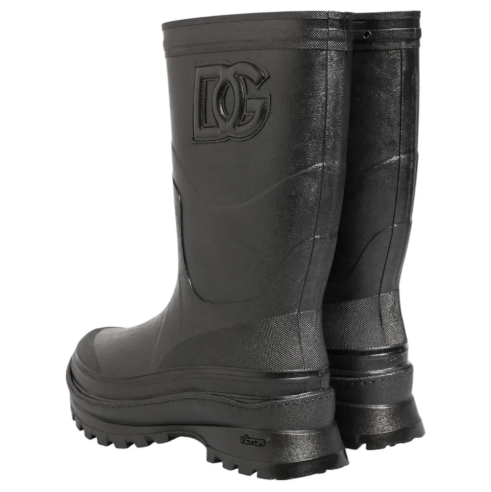 Schwarze Metallic Pull-On Regenstiefel