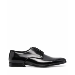 Schwarze Polierte Leder Derby Schuhe