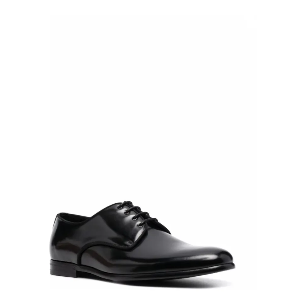 Schwarze Polierte Leder Derby Schuhe