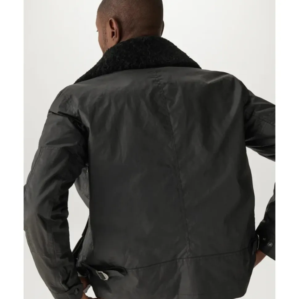 Schwarze Range Jacke mit Schaffellbesatz