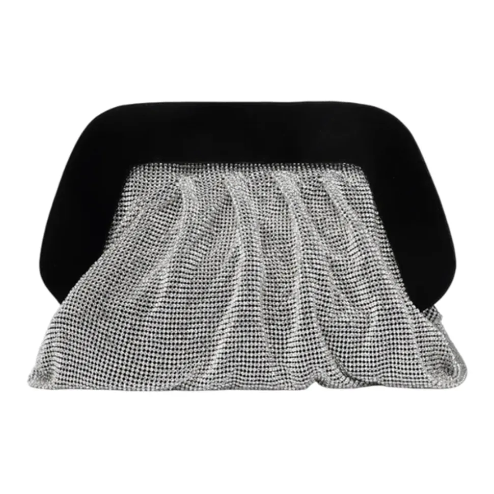 Schwarze Samt-Clutch mit Strass