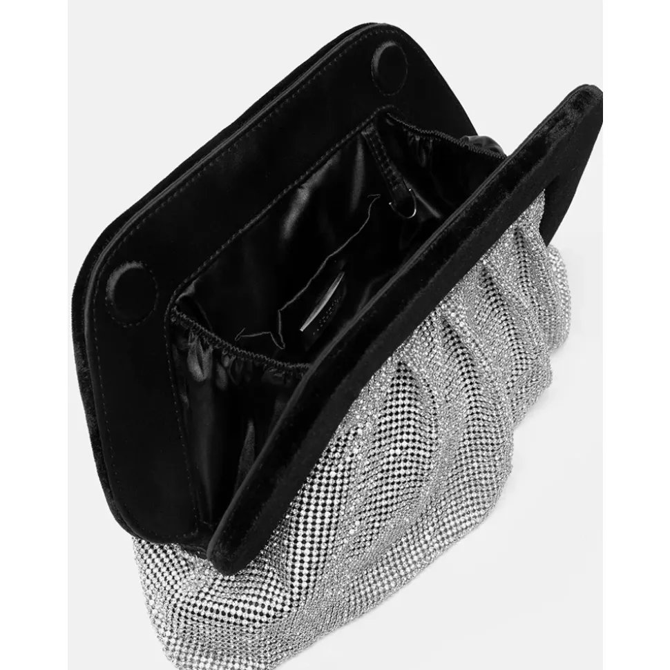 Schwarze Samt-Clutch mit Strass