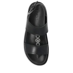 Schwarze Sandalen mit Schnalle und flacher Gummisohle