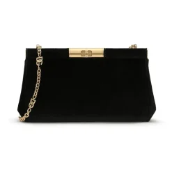 Schwarze Schultertasche aus Samt mit Kette
