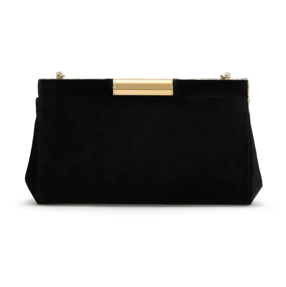 Schwarze Schultertasche aus Samt mit Kette