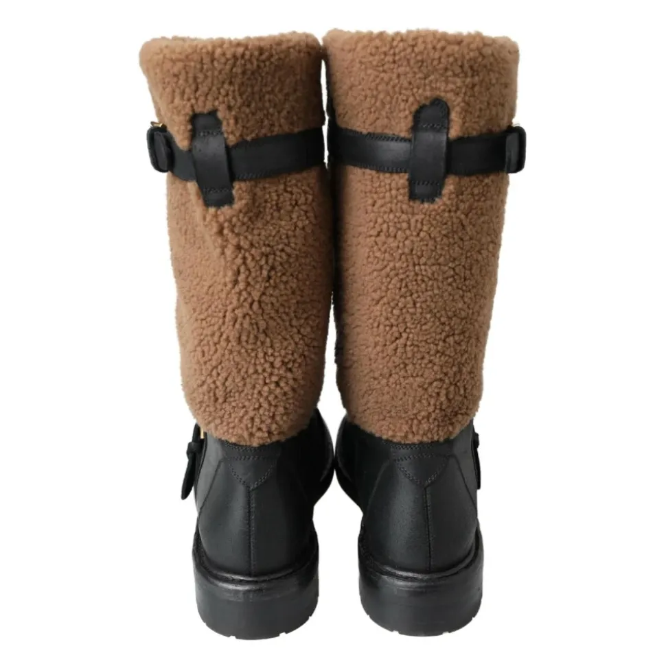 Schwarze Shearling Motorradstiefel