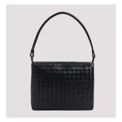 Schwarze Silberne Intrecciato Wing Tasche