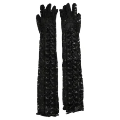 Schwarze Spitzen Ellenbogenlange Handschuhe