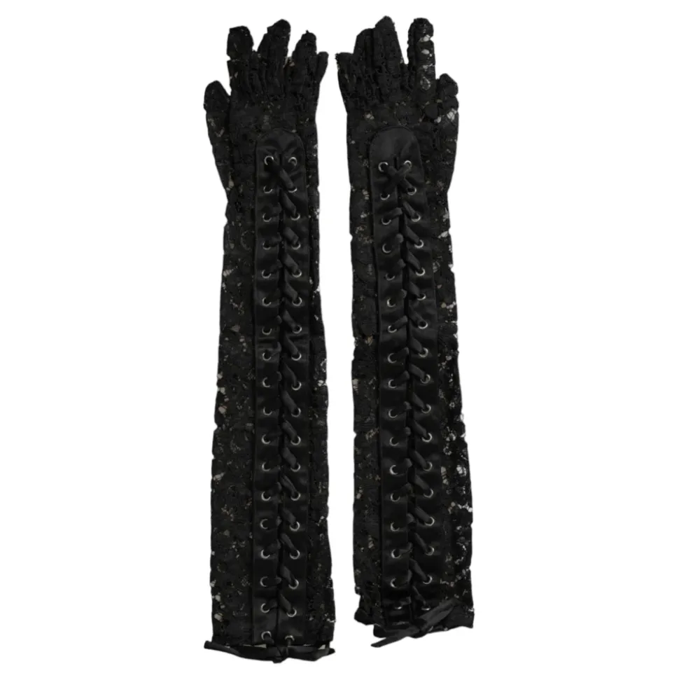 Schwarze Spitzen Ellenbogenlange Handschuhe