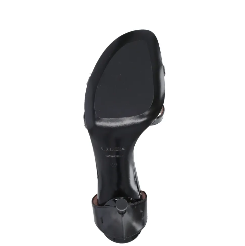 Schwarze Stiletto-Absatz Ledersandalen