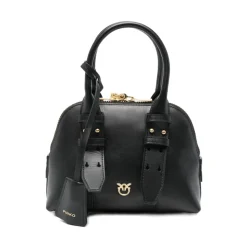 Schwarze Tasche mit oberen Griffen und goldfarbener Hardware