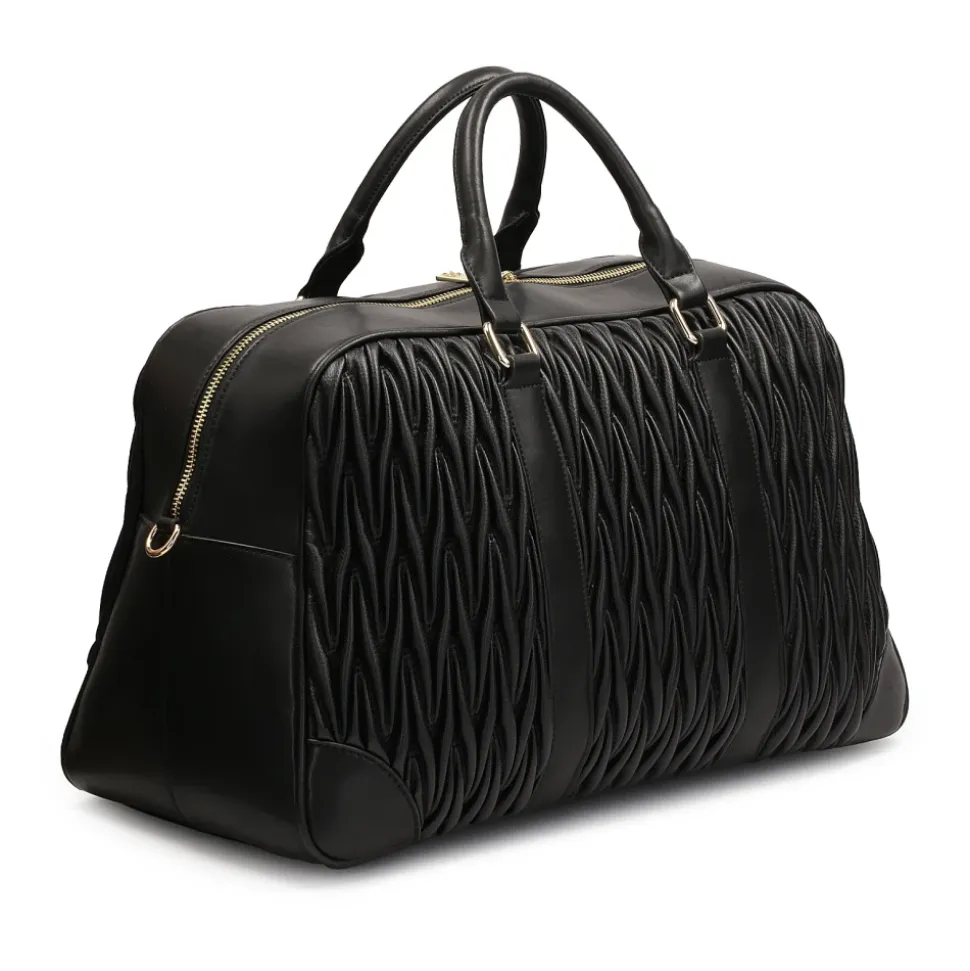 Schwarze weiche gesteppte Leder-Reisetasche