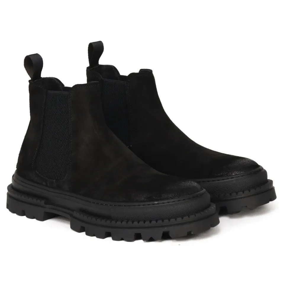 Schwarze Wildleder Flache Schuhe Elastischer Verschluss