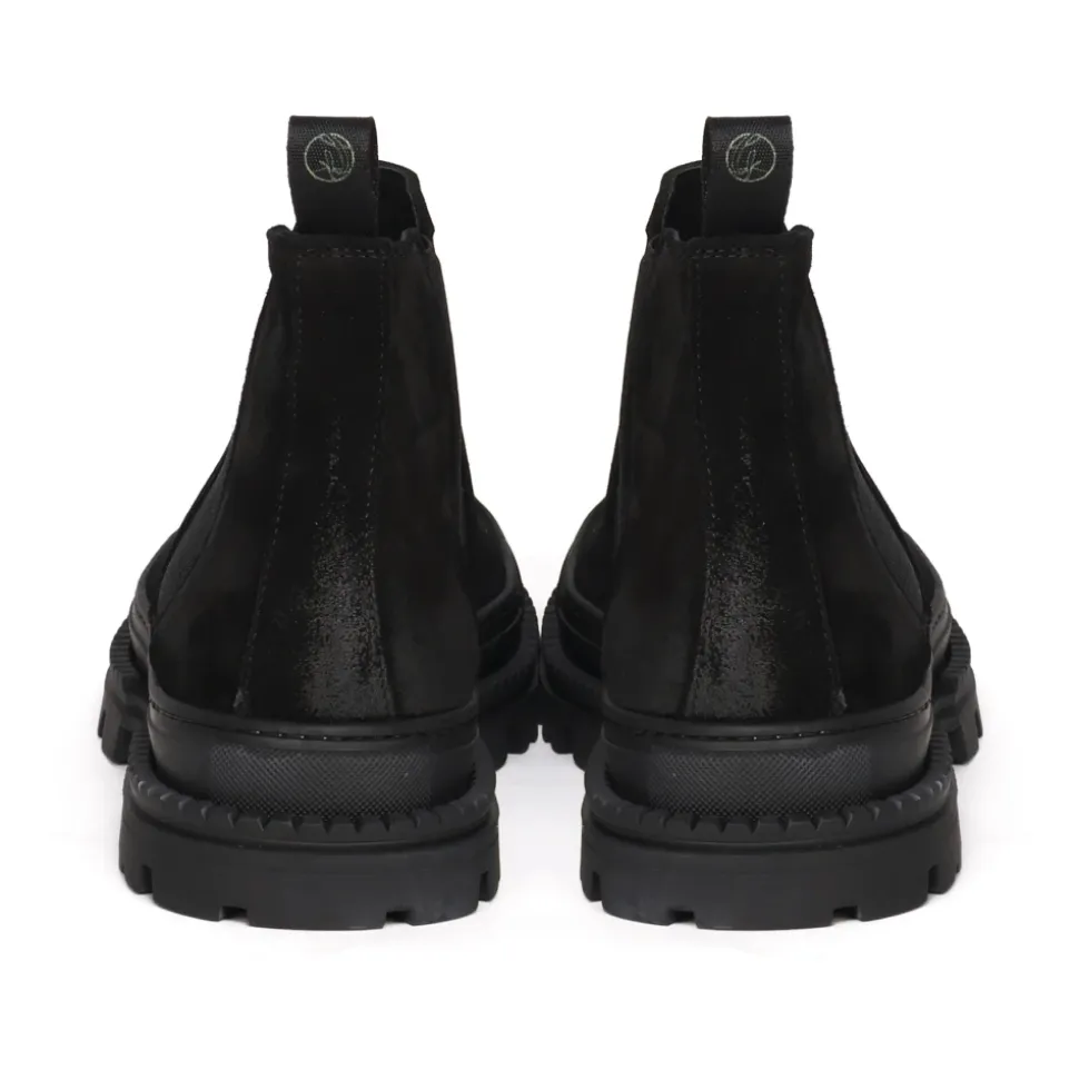 Schwarze Wildleder Flache Schuhe Elastischer Verschluss