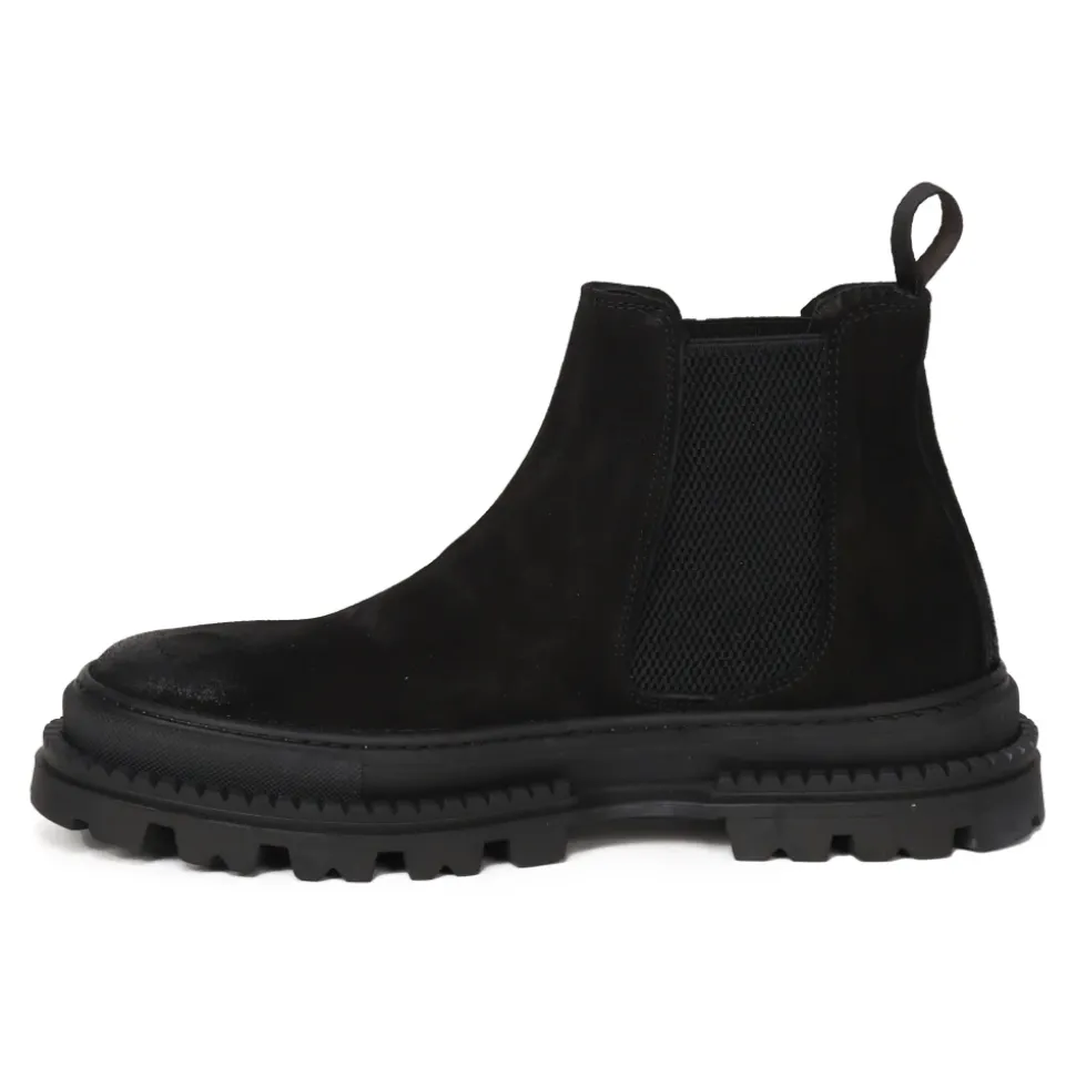Schwarze Wildleder Flache Schuhe Elastischer Verschluss