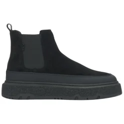 Schwarze Winter Chelsea Stiefel für Frauen aus italienischem echtem Velours mit Pelz