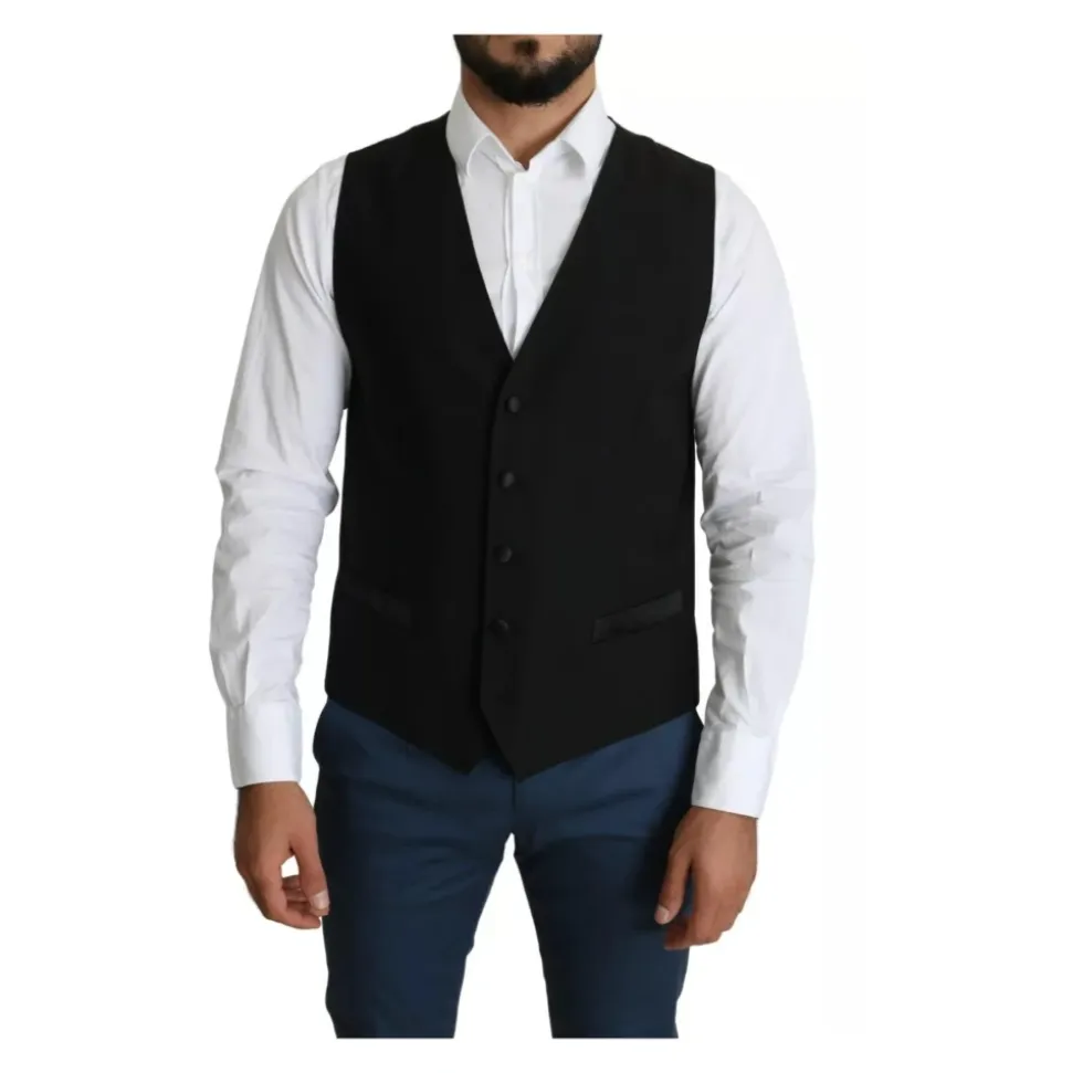 Schwarze Wollformale Weste mit Verstellbarem Riemen