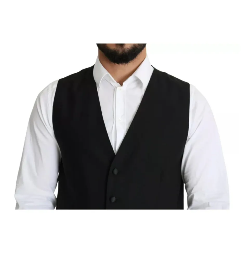 Schwarze Wollformale Weste mit Verstellbarem Riemen
