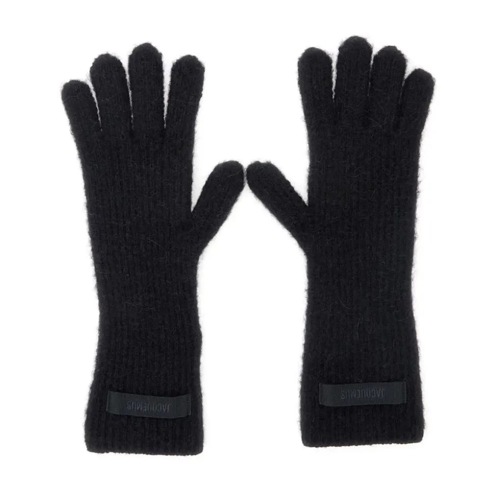 Schwarze Wollmischung Logo Patch Handschuhe