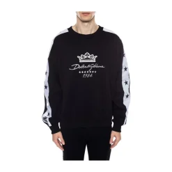 Schwarzer Baumwollpullover mit Logo-Print