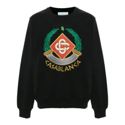 Schwarzer Baumwoll-Sweatshirt mit Frontstickerei