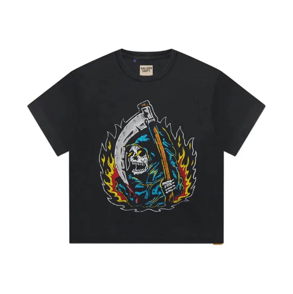 Schwarzer Grim Reaper Flammen Grafik Pullover