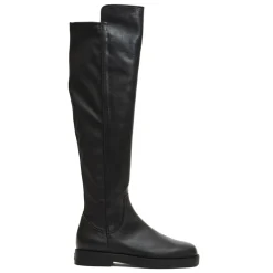 Schwarzer Leder Stretch Stiefel
