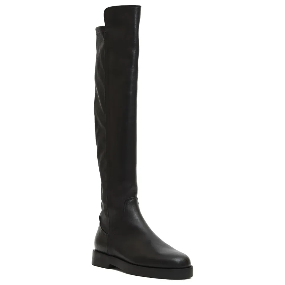 Schwarzer Leder Stretch Stiefel
