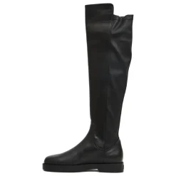 Schwarzer Leder Stretch Stiefel