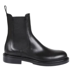 Schwarzer Leder-Ankle-Boot mit Elastikeinsatz