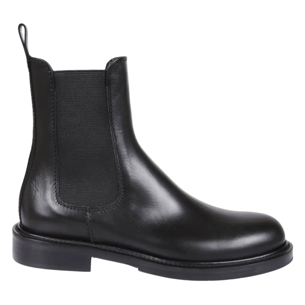Schwarzer Leder-Ankle-Boot mit Elastikeinsatz