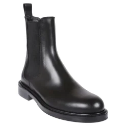 Schwarzer Leder-Ankle-Boot mit Elastikeinsatz