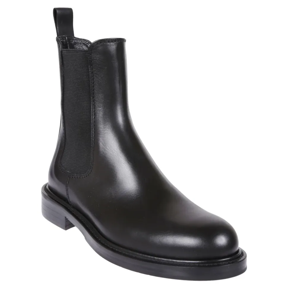 Schwarzer Leder-Ankle-Boot mit Elastikeinsatz