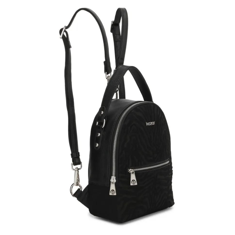 Schwarzer Lederrucksack mit Borsten und Tierdruck 2-in-1