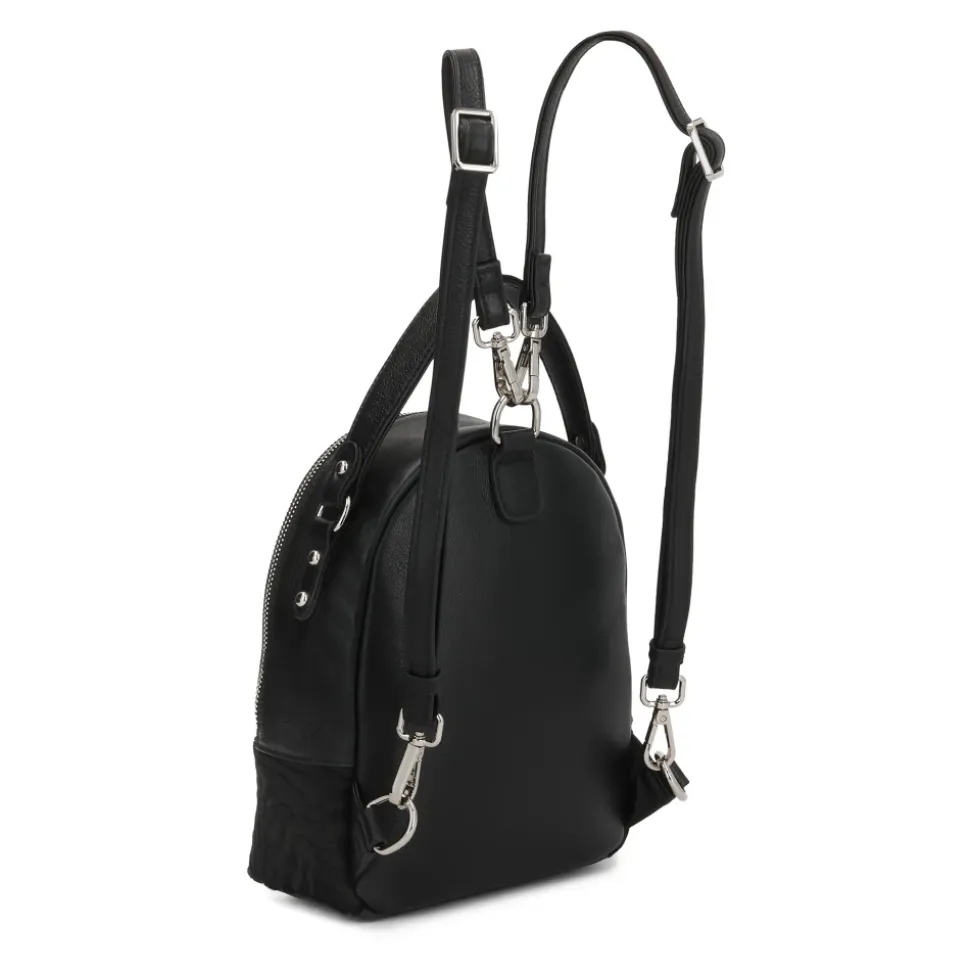 Schwarzer Lederrucksack mit Borsten und Tierdruck 2-in-1