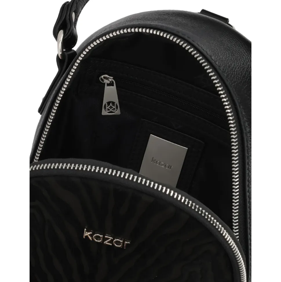 Schwarzer Lederrucksack mit Borsten und Tierdruck 2-in-1