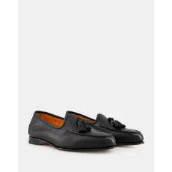 Schwarzer Ledertassel-Loafer